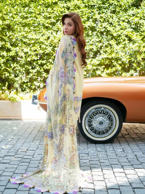 3 pcs shalwar kameez cream colour flower printed