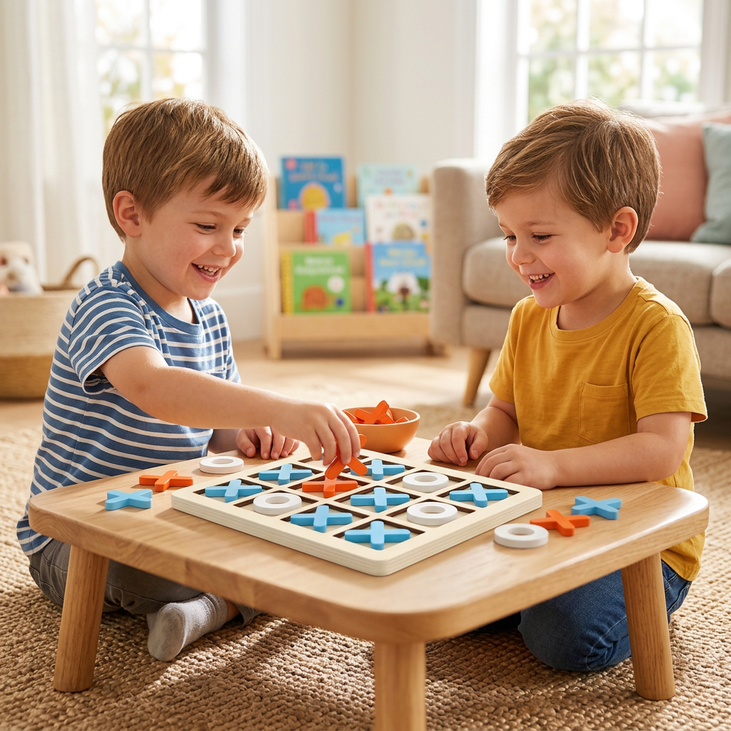 Wooden Tic Tac Toe Game Board | Classic XO Strategy Mind Game for Kids & Adults | Educational Wooden Toy | Family Indoor Game | Travel & Gift Item