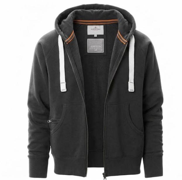 Polyster Fleece Men Dark Grey Hood With White Drawstrings