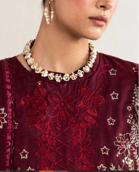 Maroon Embroidered Dhanak Unstitched 3 pc Suit