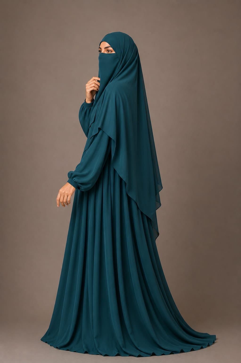 3 Piece Abaya Set (Abaya Khimar Niqab) - Zinc