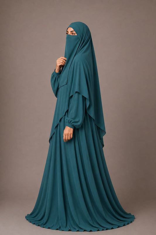 3 Piece Abaya Set (Abaya Khimar Niqab) - Zinc