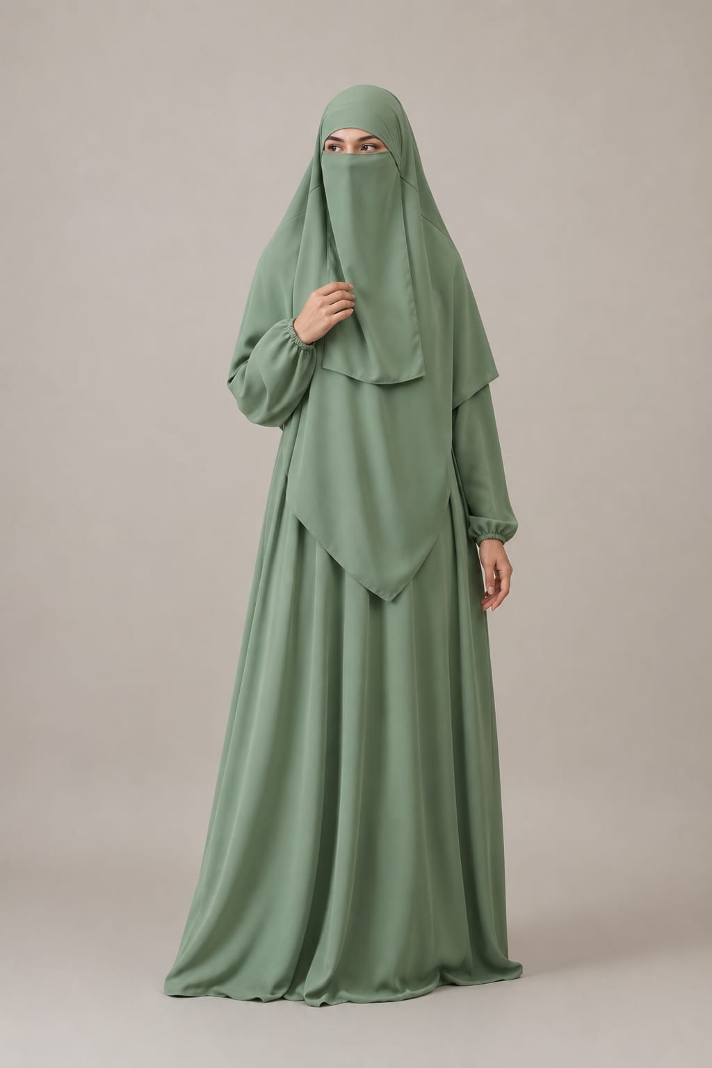 3 Piece Abaya Set (Abaya Khimar Niqab) - SAGE