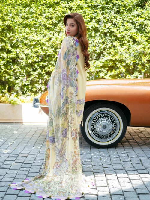 3 pcs shalwar kameez cream colour flower printed
