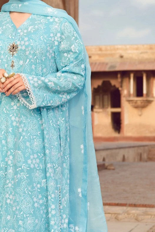 Chiffon 3 pcs lawn suit Embroidered flower