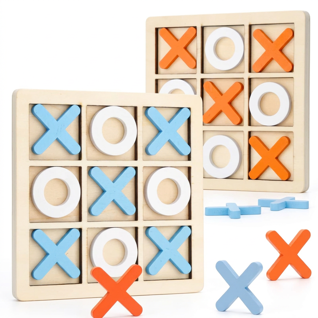 Wooden Tic Tac Toe Game Board | Classic XO Strategy Mind Game for Kids & Adults | Educational Wooden Toy | Family Indoor Game | Travel & Gift Item