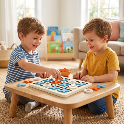 Wooden Tic Tac Toe Game Board | Classic XO Strategy Mind Game for Kids & Adults | Educational Wooden Toy | Family Indoor Game | Travel & Gift Item