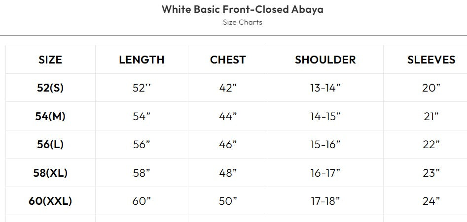 Abaya white front closed basic abaya