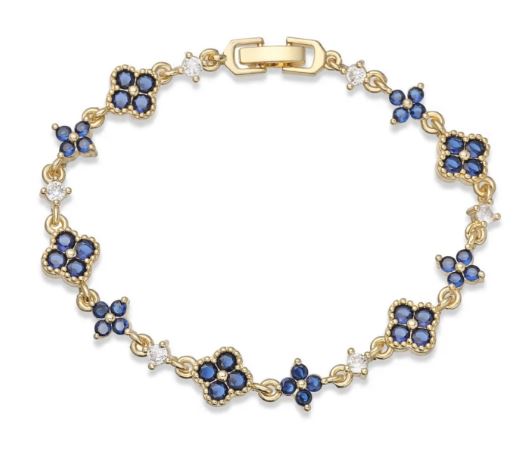 Dark Blue Sapphire 4 Leaf Clover With Gold Beads Bracelet