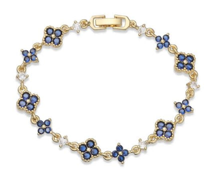 Dark Blue Sapphire 4 Leaf Clover With Gold Beads Bracelet
