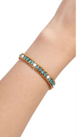 Gold Cuban Aqua Blue Teal Bracelet  With Sparkle Stones