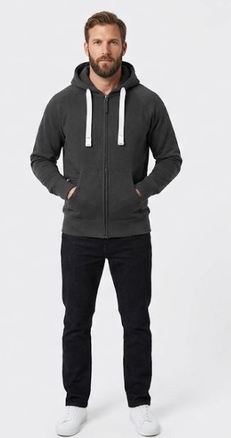 Polyster Fleece Men Dark Grey Hood With White Drawstrings