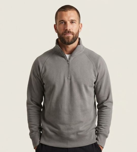 Solid Medium Grey Quarter Zip-up Sweatshirt