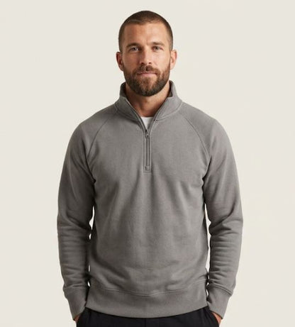 Solid Medium Grey Quarter Zip-up Sweatshirt
