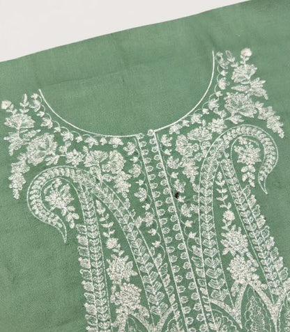 Sage Pista Green Embroidered Dhanak Unstitched suit 3 pc