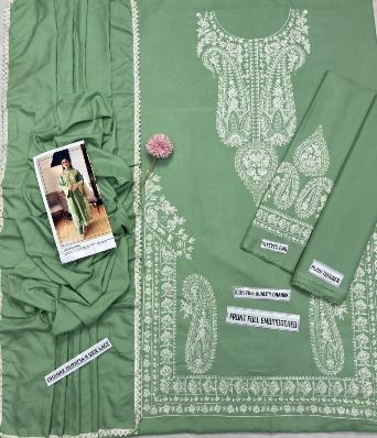 Sage Pista Green Embroidered Dhanak Unstitched suit 3 pc