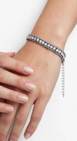 Silver Cuban Bracelet With Diamond Lines Lobster Claps 6mm Width
