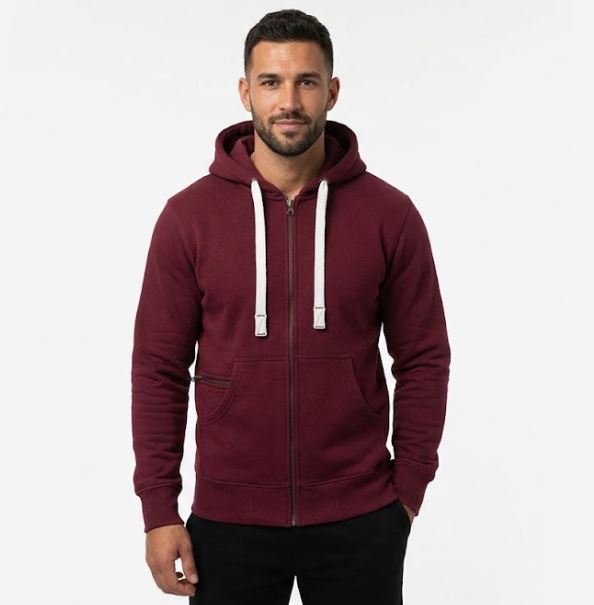 Polyster Fleece Blend Maroon Man Hood With White Drawstrings