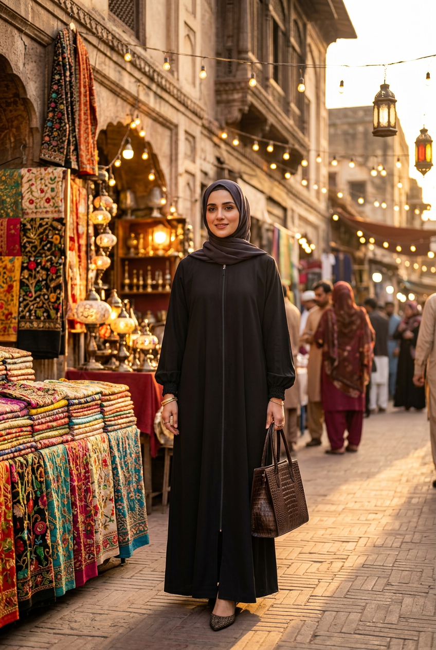 Black - Zipper with Collar Abaya