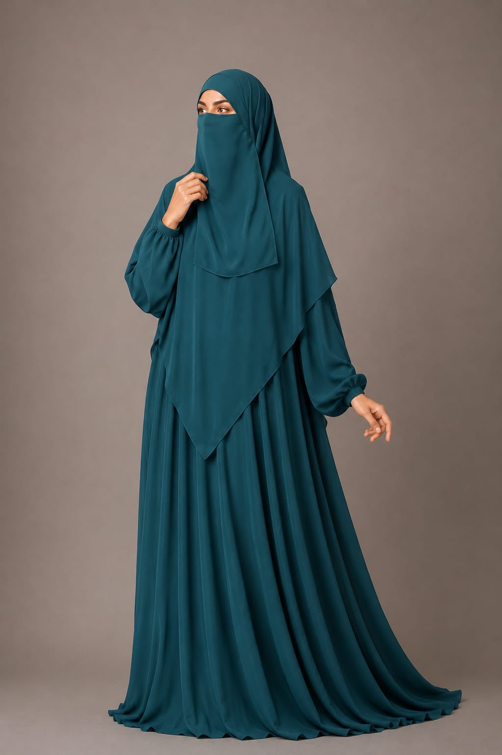 3 Piece Abaya Set (Abaya Khimar Niqab) - Zinc