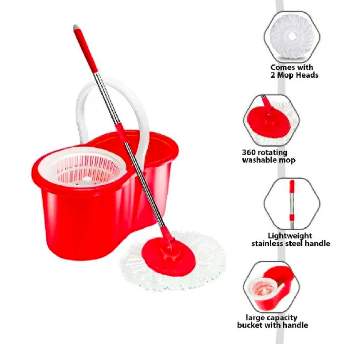 Spin Mop Bucket, Premium Upgraded Spin Bucket hard Plastic Material And Stainless Steel Body
