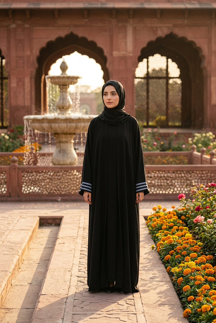 Black abaya strip colour ruddy blue lightweight