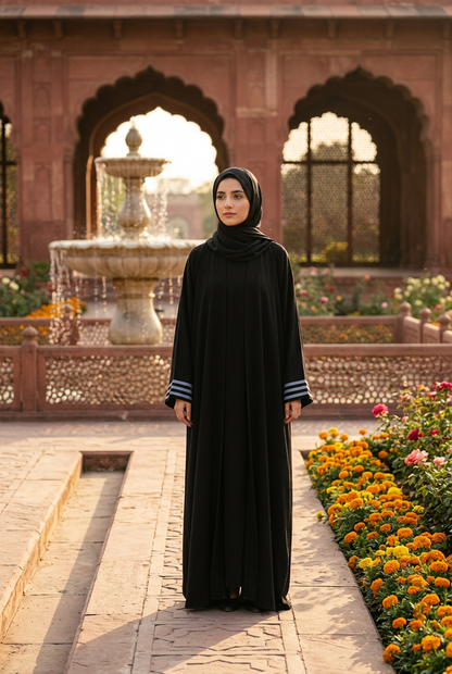 Black abaya strip colour ruddy blue lightweight