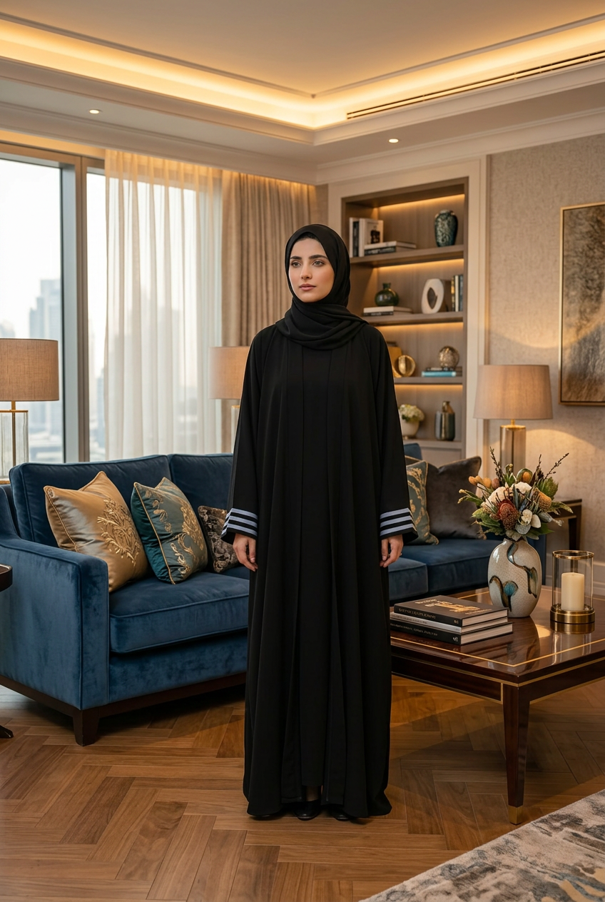 Black abaya strip colour ruddy blue lightweight