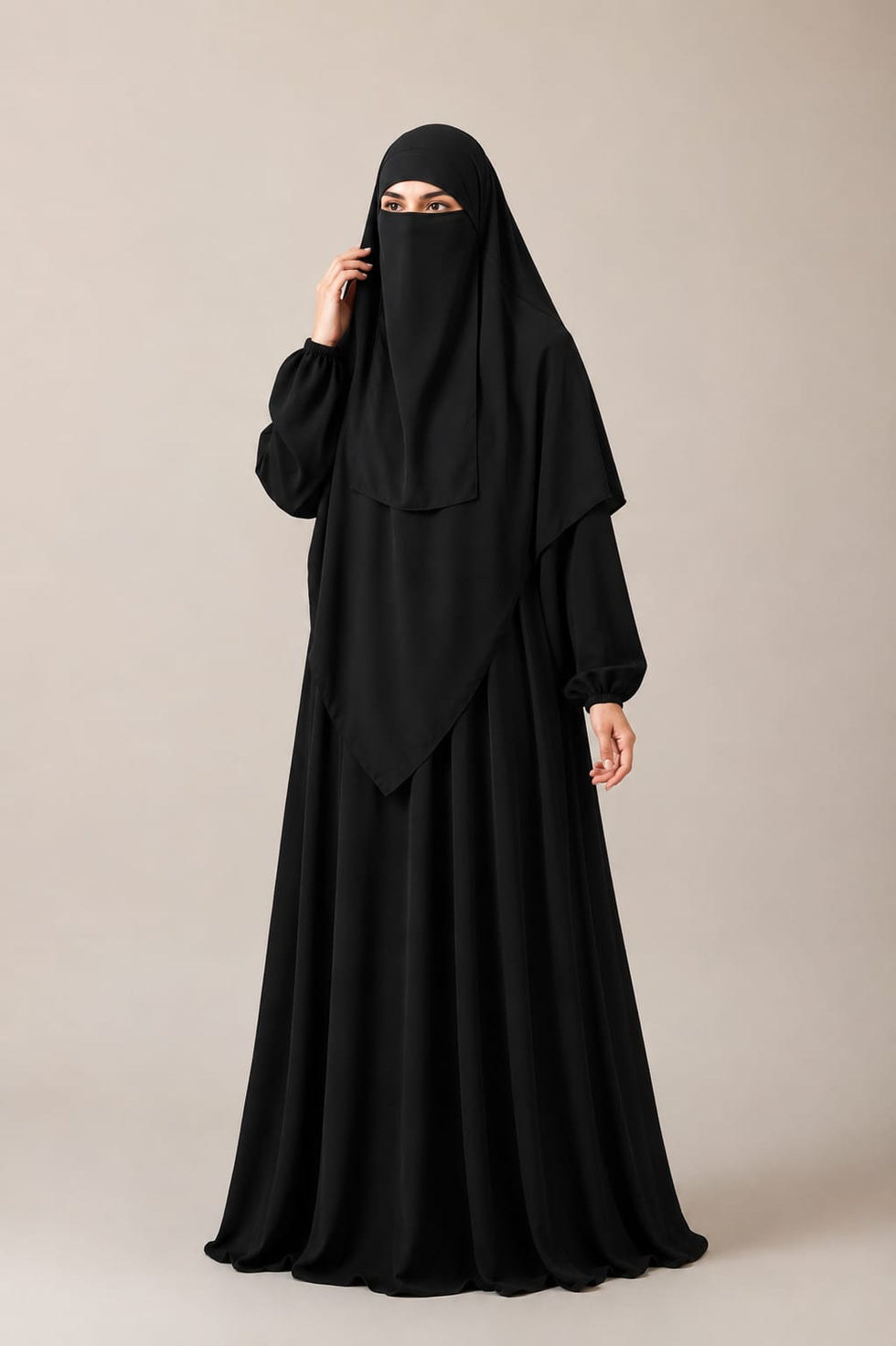 3 Piece Abaya Set (Abaya Khimar Niqab) - Black