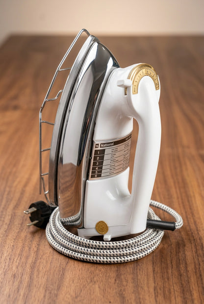 National Dry Iron - Features: Non-Stick Coating Overheat Safety Protection Stable Heel Rest Comfortable handle for easy grip Adjustable Temperature Control 1000 Watts