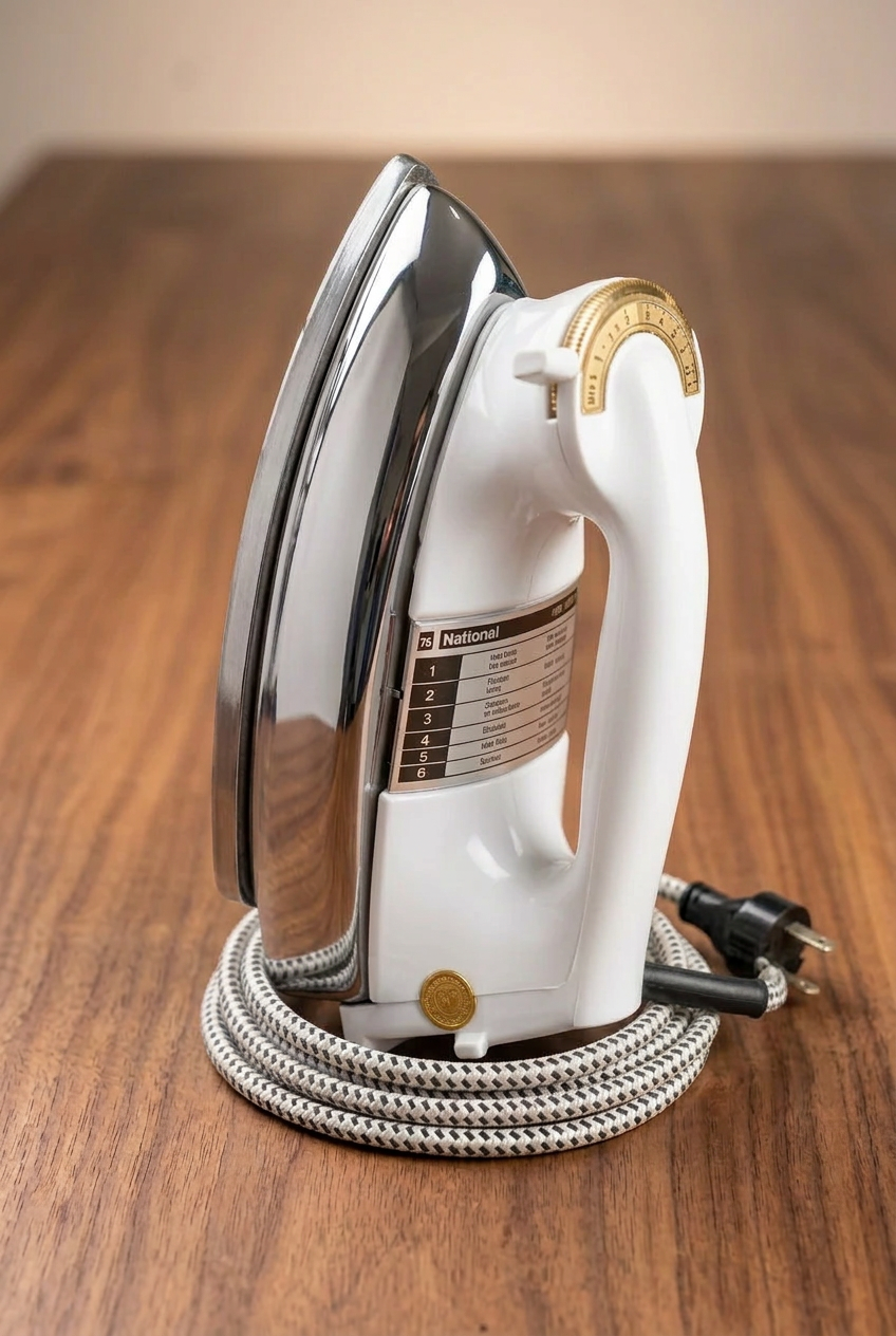 National Dry Iron - Features: Non-Stick Coating Overheat Safety Protection Stable Heel Rest Comfortable handle for easy grip Adjustable Temperature Control 1000 Watts
