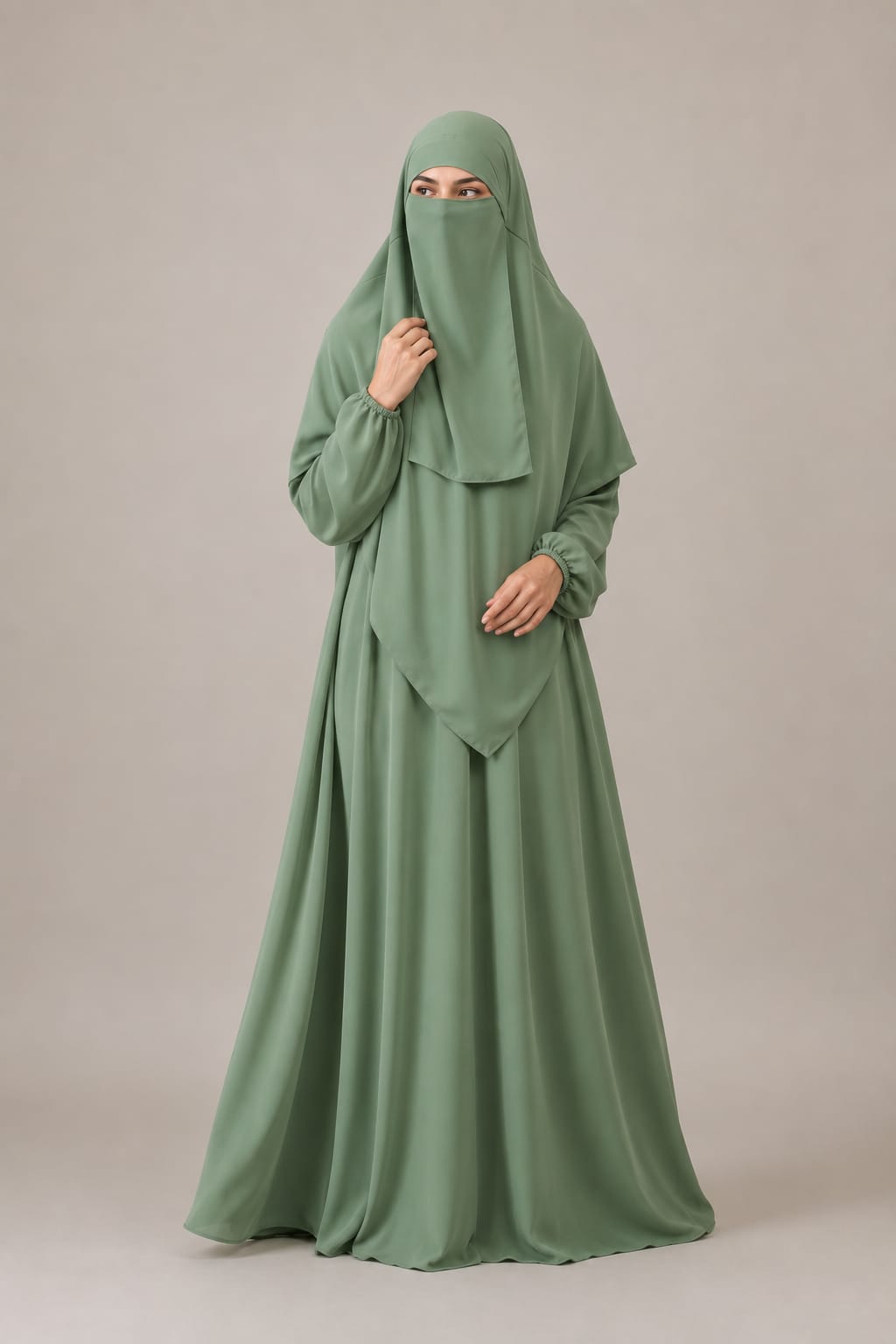 3 Piece Abaya Set (Abaya Khimar Niqab) - SAGE