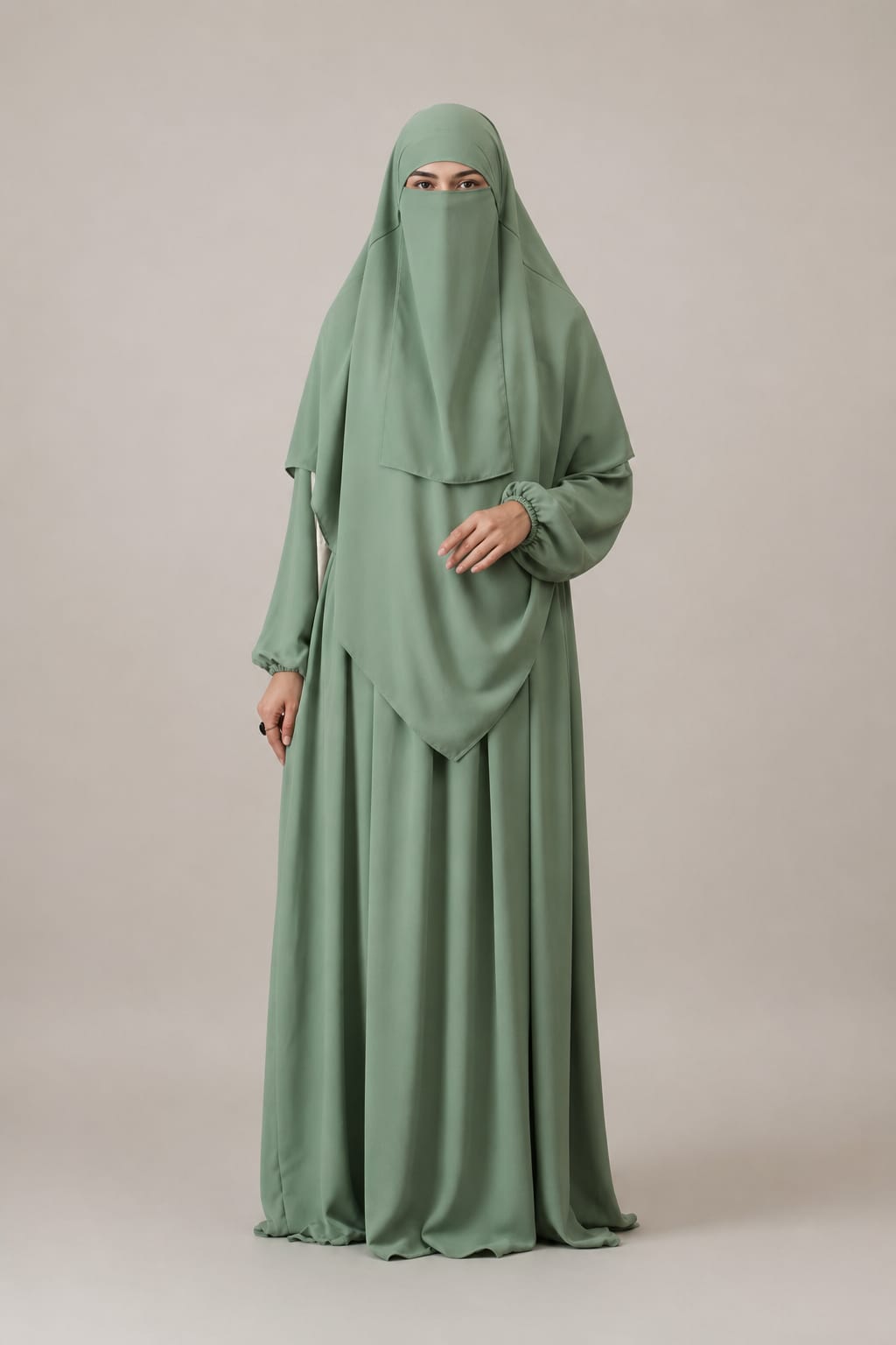 3 Piece Abaya Set (Abaya Khimar Niqab) - SAGE