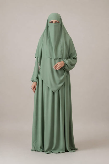3 Piece Abaya Set (Abaya Khimar Niqab) - SAGE