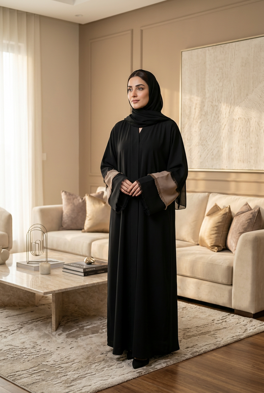 Fray of Serenity Abaya - Beige Contrast