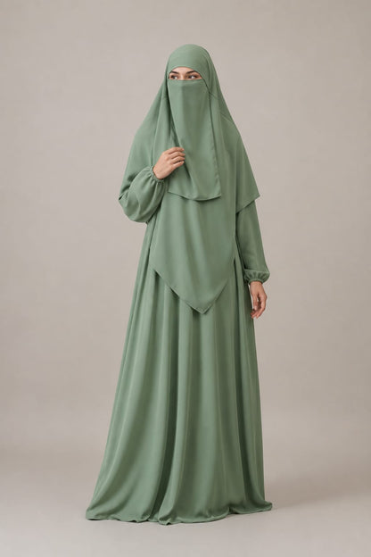 3 Piece Abaya Set (Abaya Khimar Niqab) - SAGE