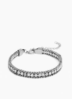 Silver Cuban Bracelet With Diamond Lines Lobster Claps 6mm Width