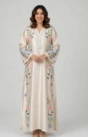 Beige Satin Embroidered  Pastel Pink Mini Florals Unstitched 1 pc