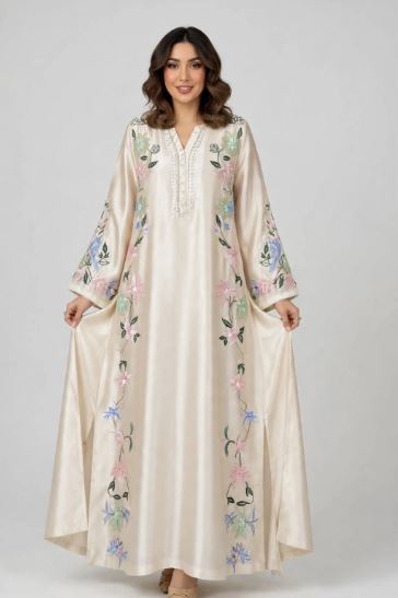 Beige Satin Embroidered  Pastel Pink Mini Florals Unstitched 1 pc