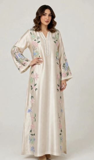 Beige Satin Embroidered  Pastel Pink Mini Florals Unstitched 1 pc