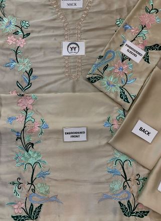 Beige Satin Embroidered  Pastel Pink Mini Florals Unstitched 1 pc
